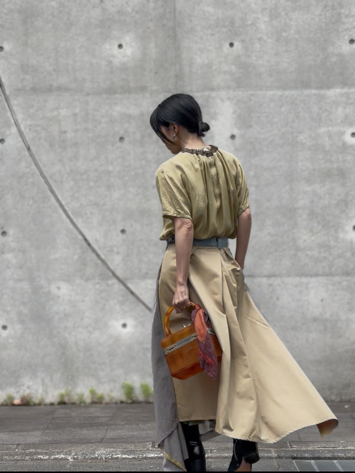 【set up item】cotton boile half design skirt ／ gray