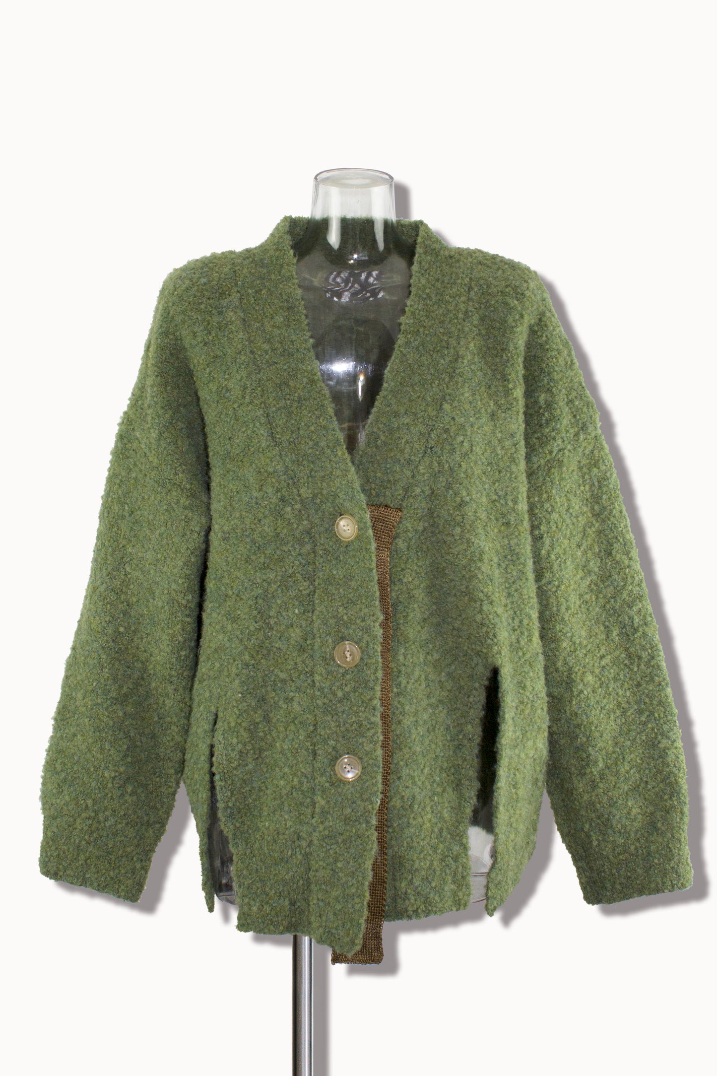 mix boucle slit cardigan / green