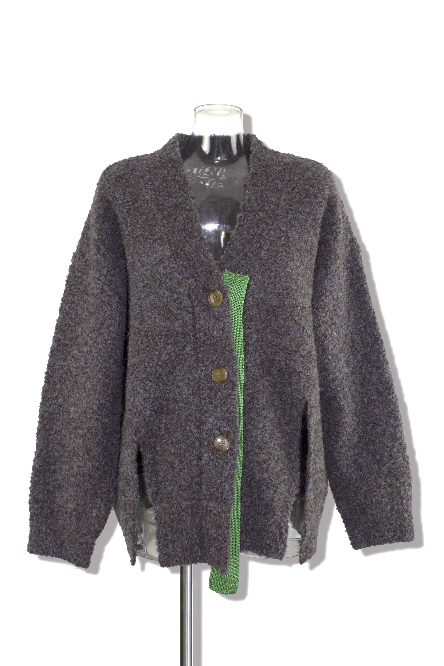mix boucle slit cardigan / gray