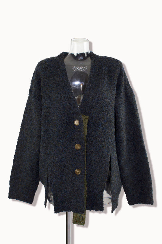 mix boucle slit cardigan / chacoal