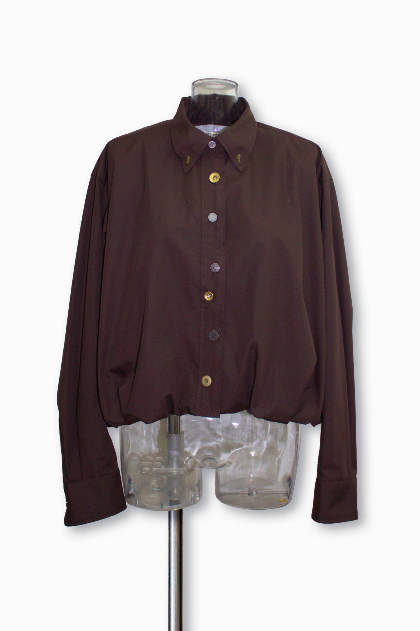 tuck button balloon shirts / brown