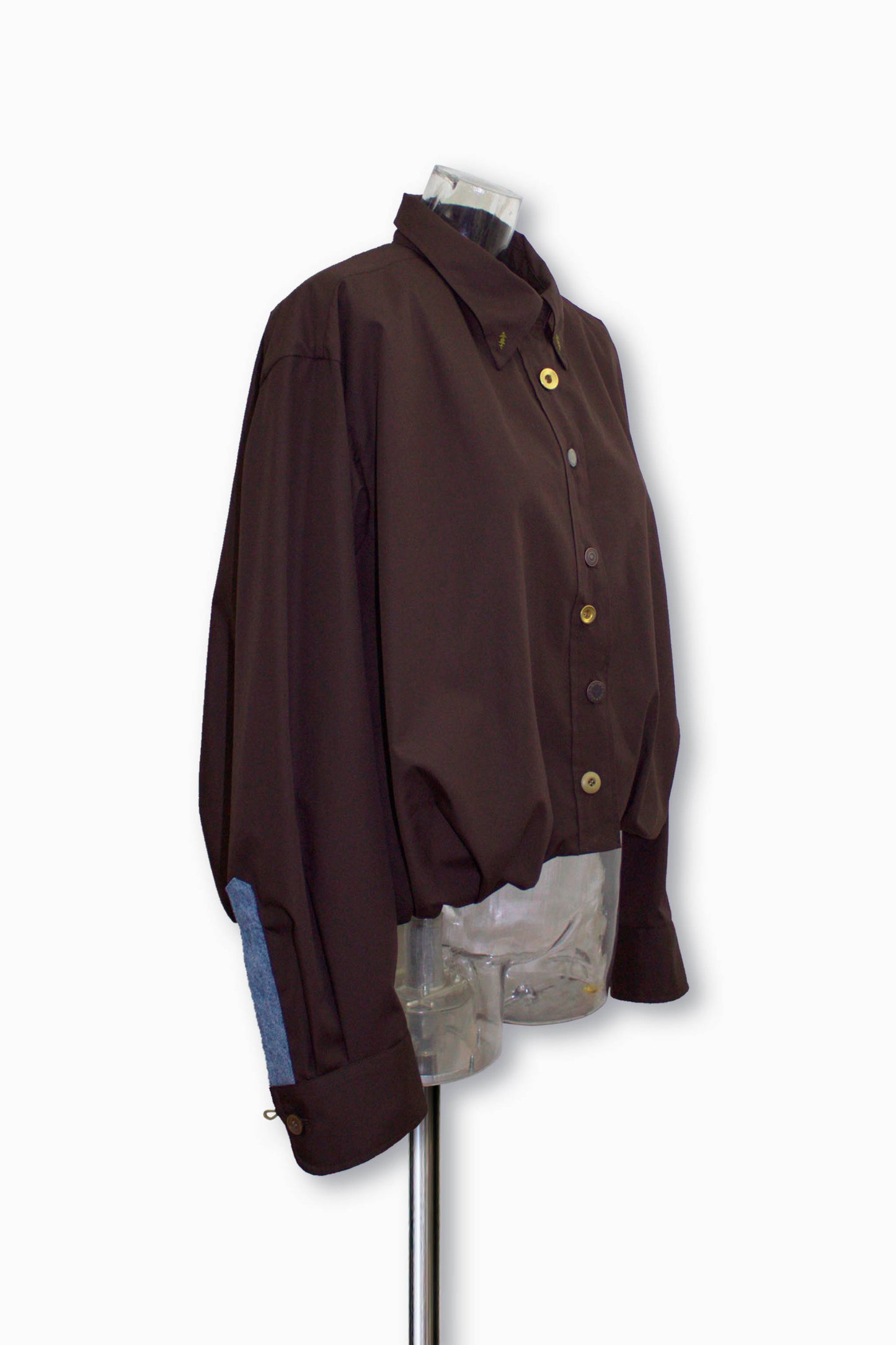 tuck button balloon shirts / brown