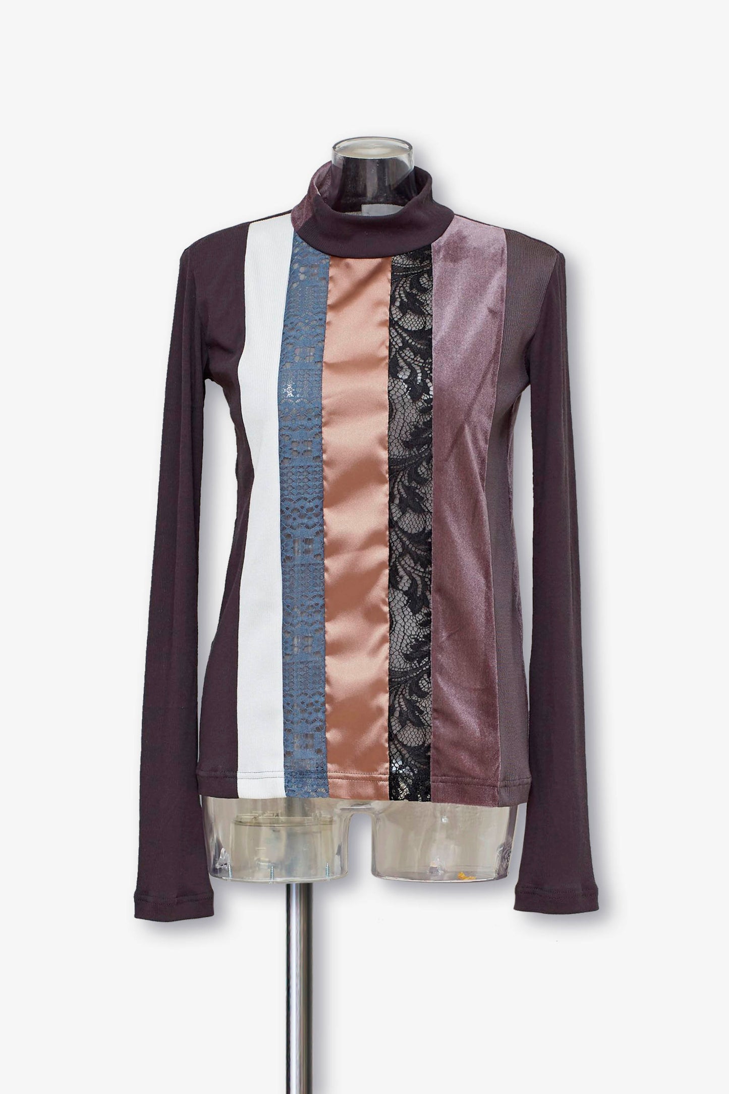 mixed material slim top / brown