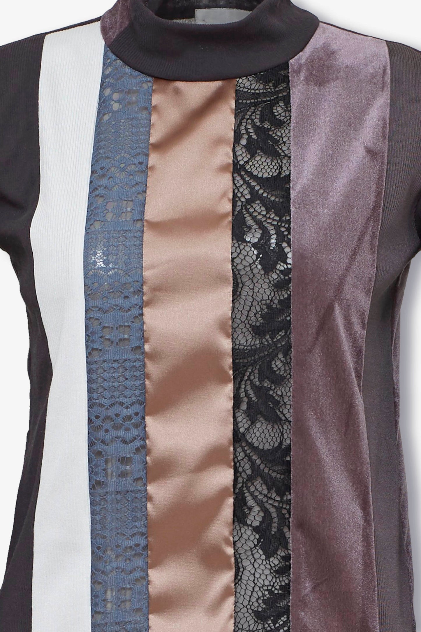 mixed material slim top / brown