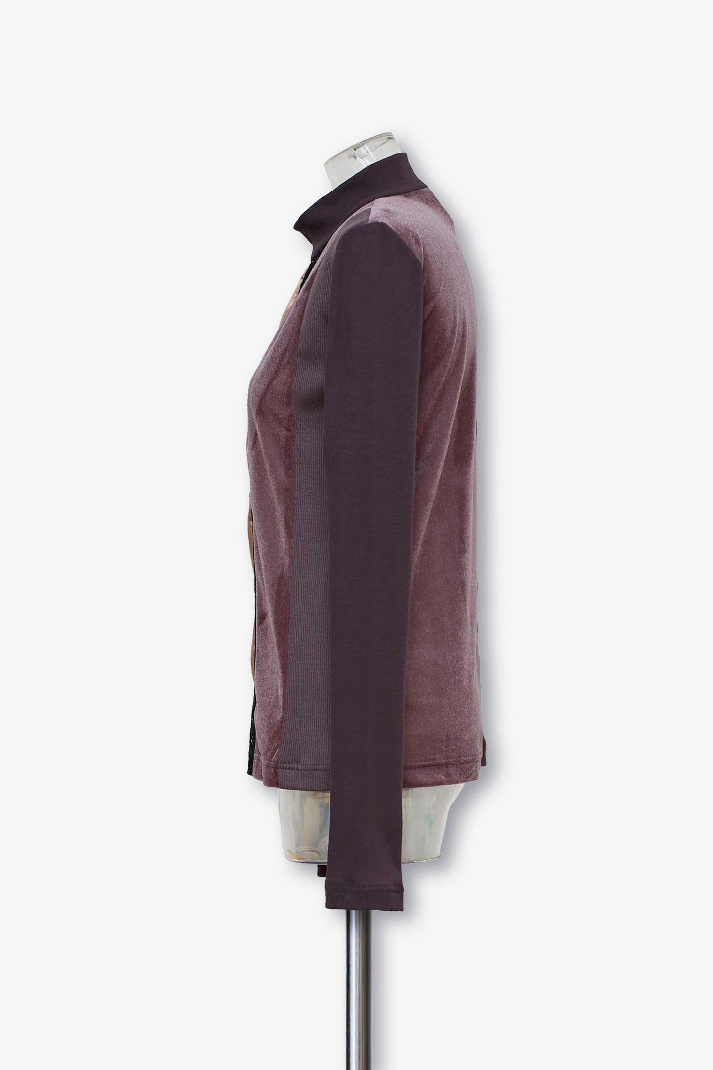 mixed material slim top / brown