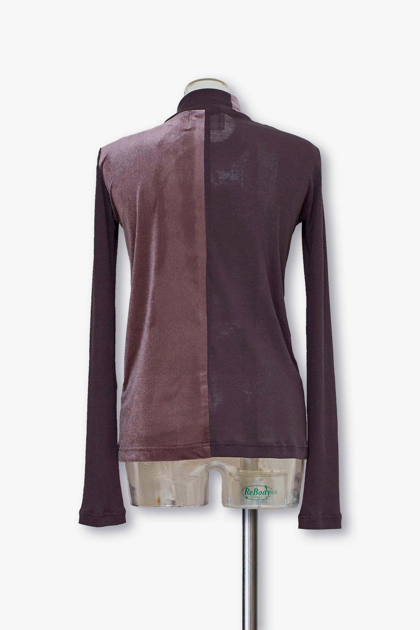 mixed material slim top / brown