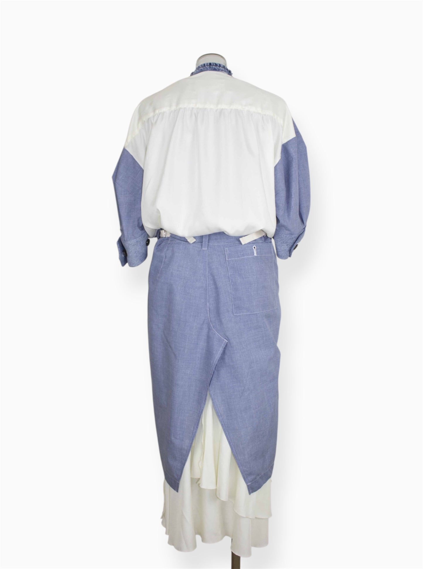 【completed style】 denim printed docking dress  / blue