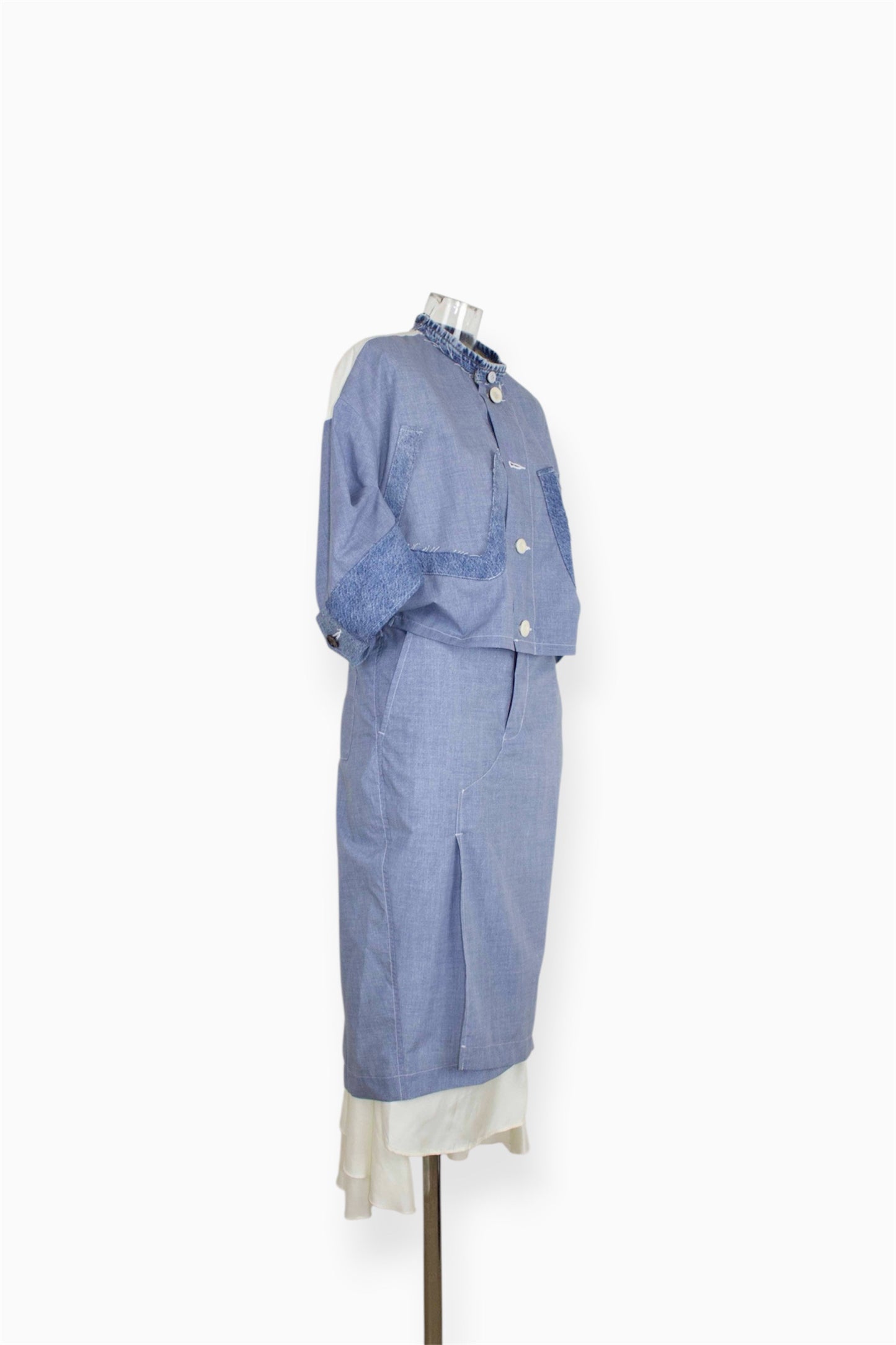 【completed style】 denim printed docking dress  / blue