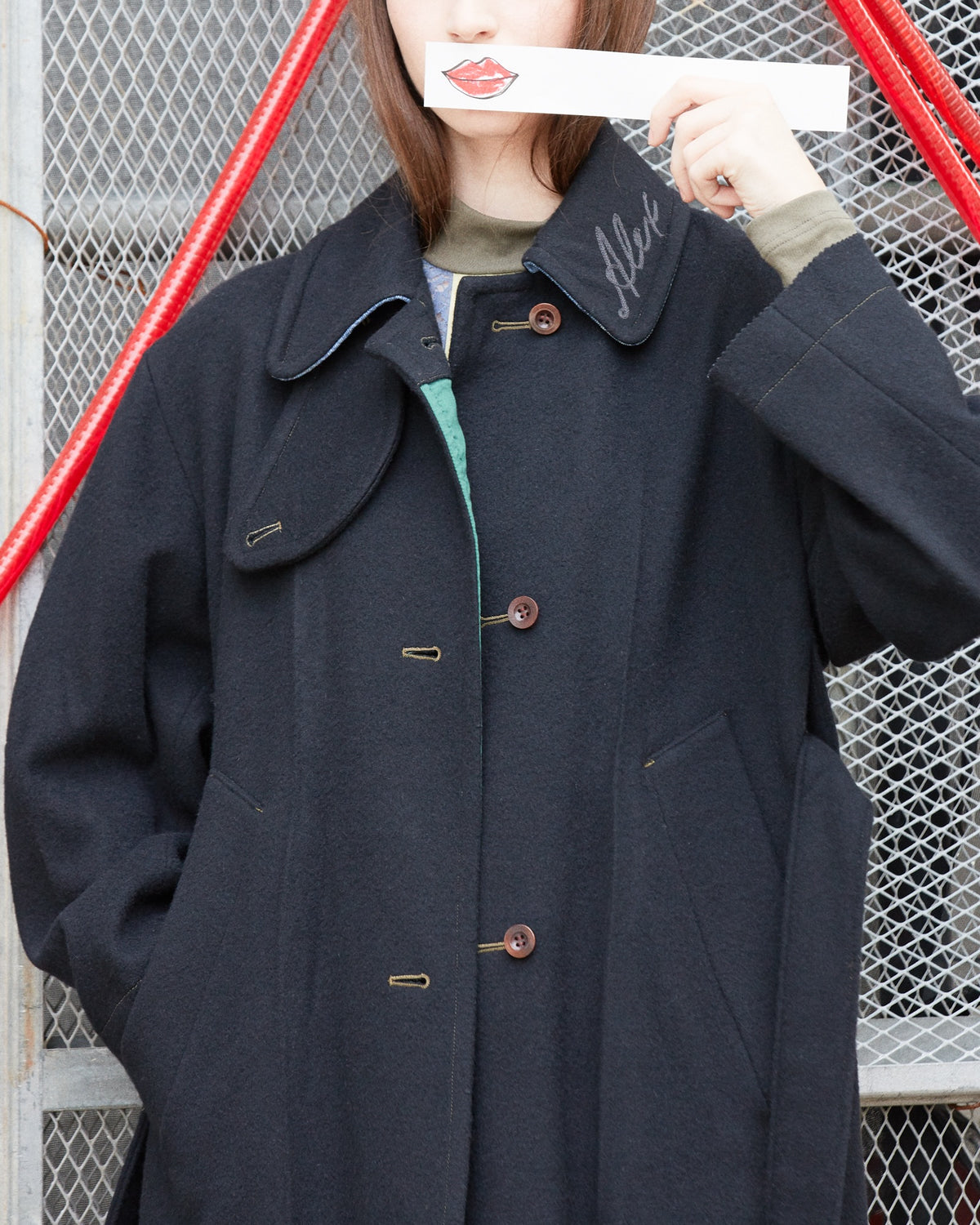 ’Alex’ wool back slit coat  / black