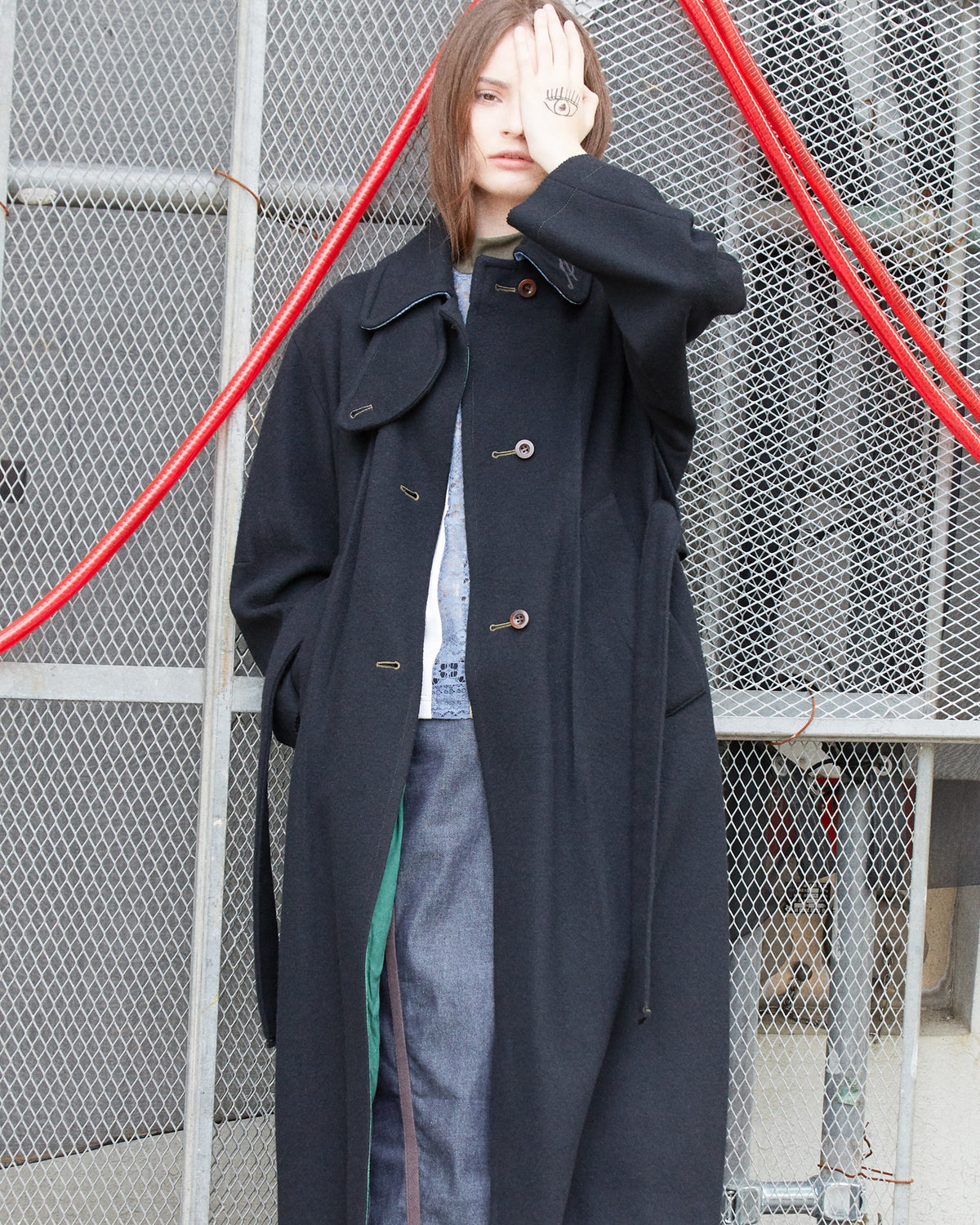 ’Alex’ wool back slit coat  / black