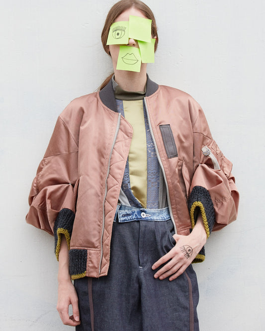volume tuck sleeve bomber jacket /pink