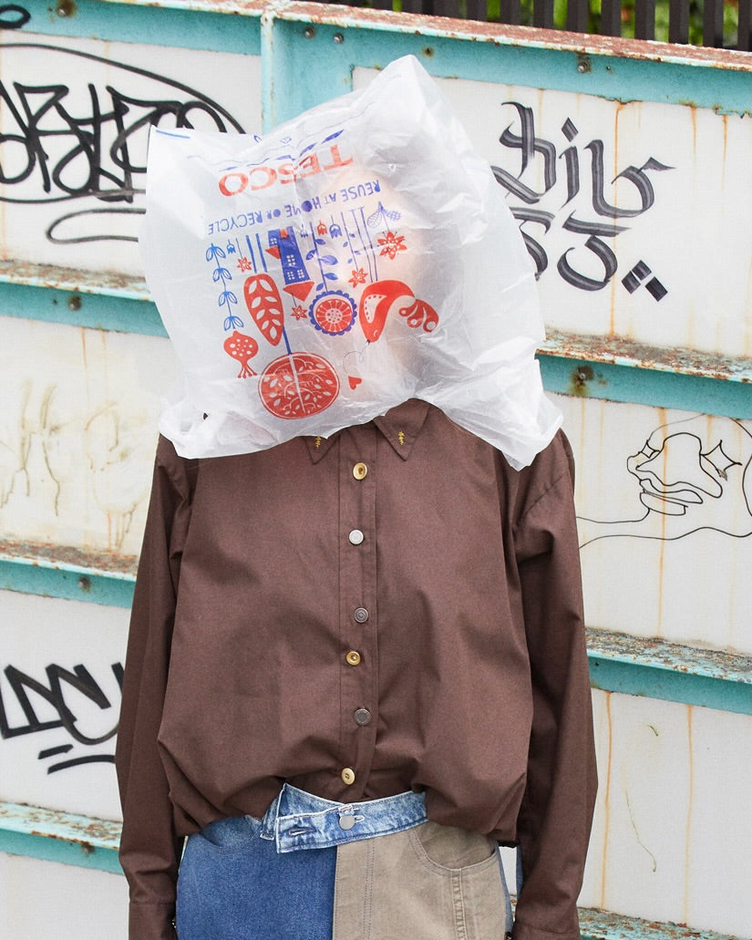 tuck button balloon shirts / brown