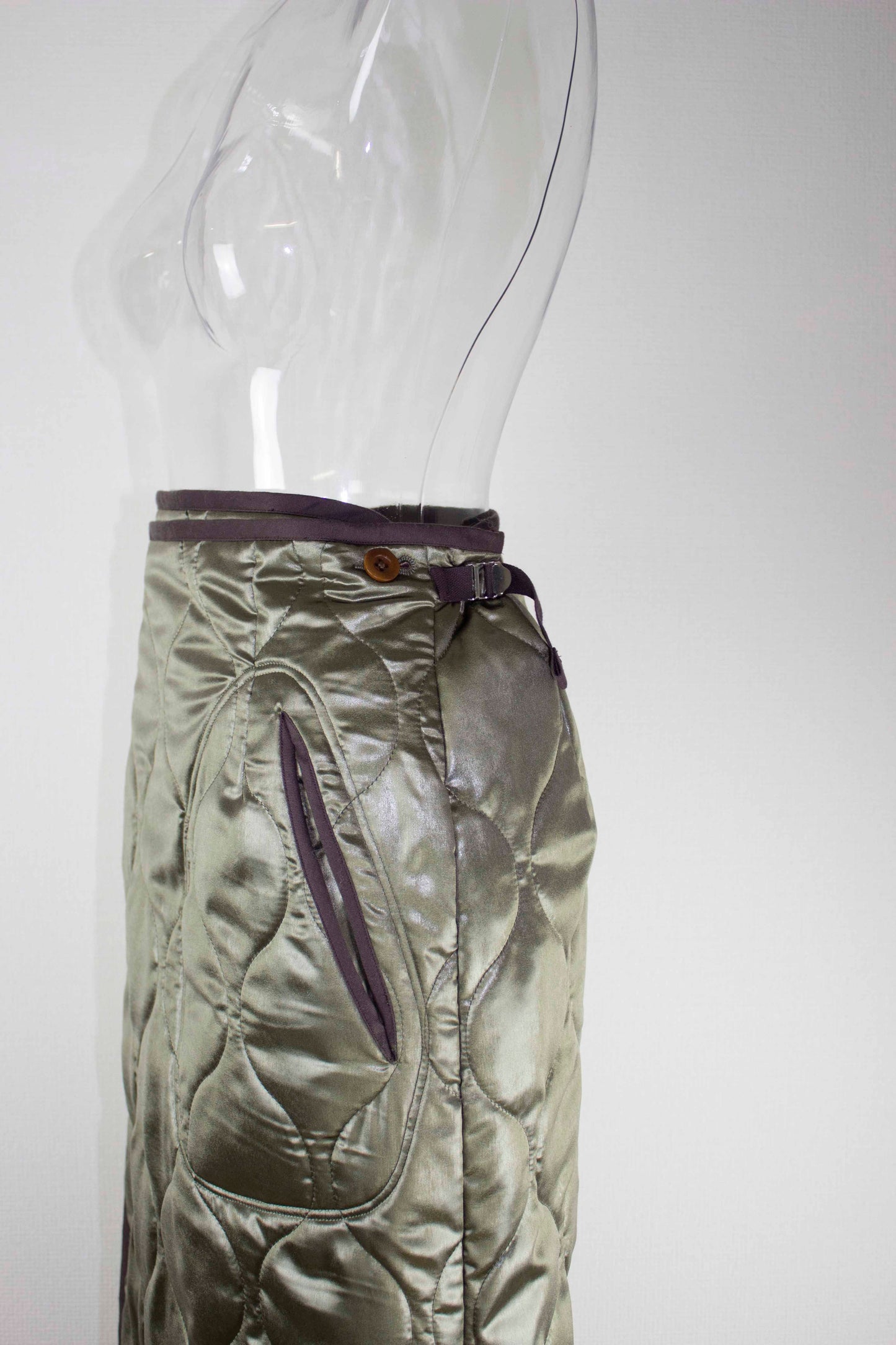 satin quilting wrap skirt  / khaki