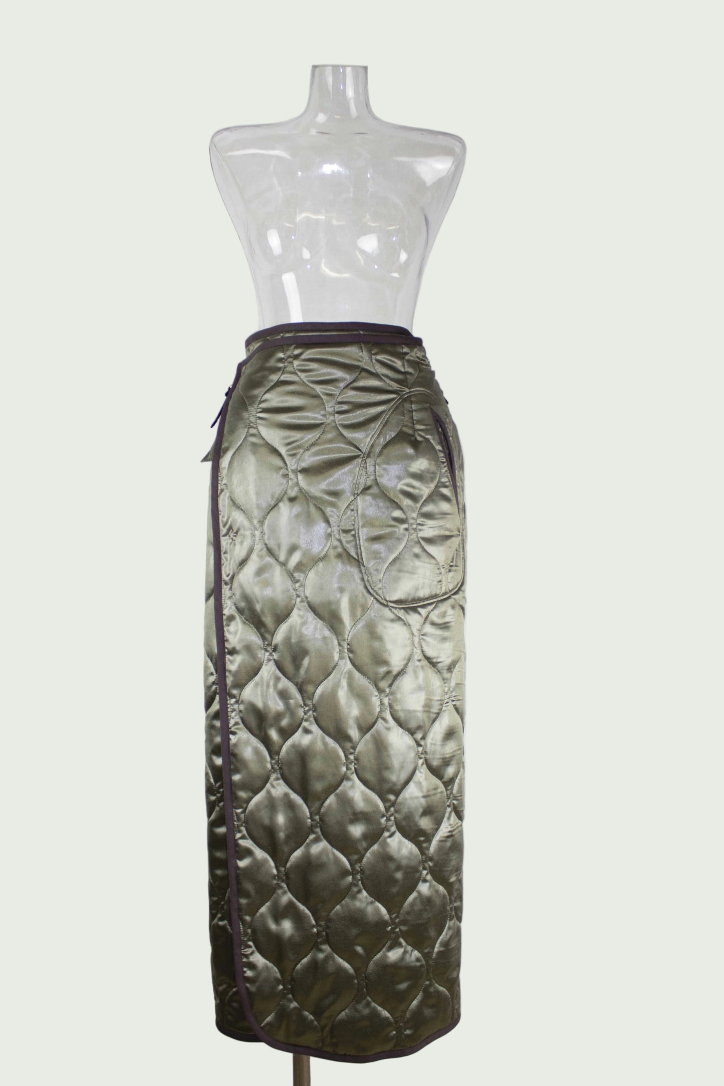 satin quilting wrap skirt  / khaki