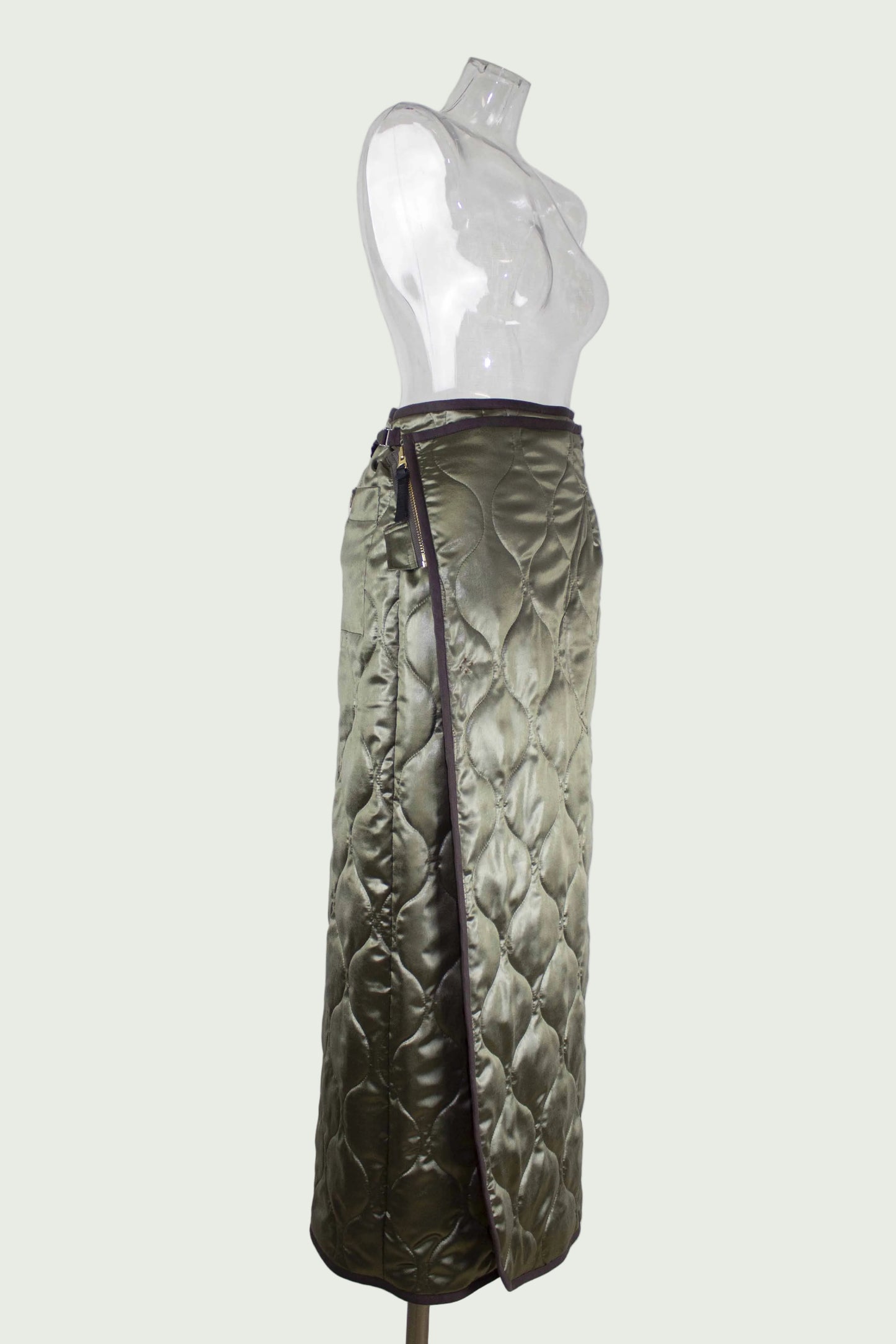 satin quilting wrap skirt  / khaki