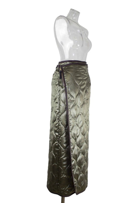 satin quilting wrap skirt  / khaki