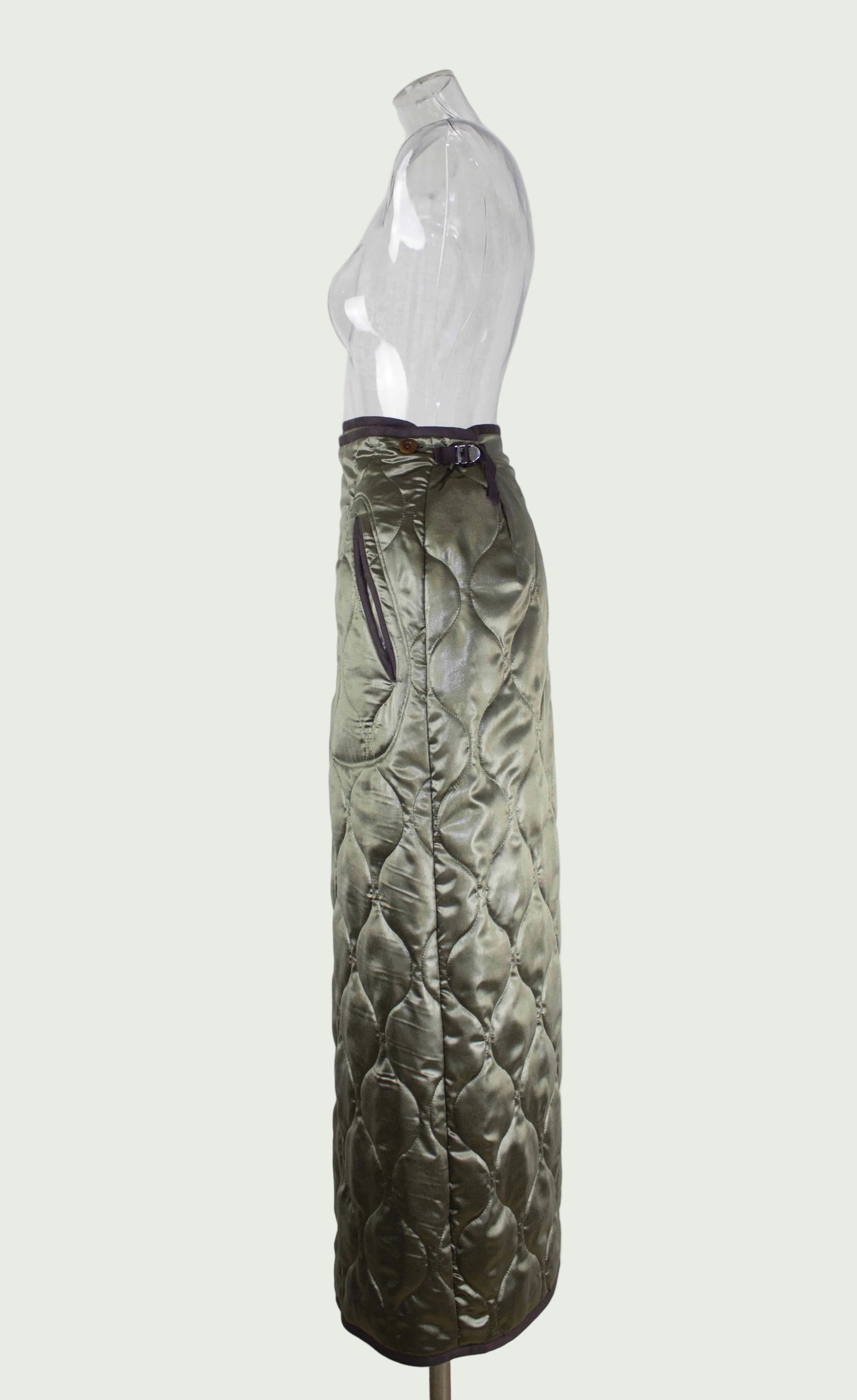 satin quilting wrap skirt  / khaki