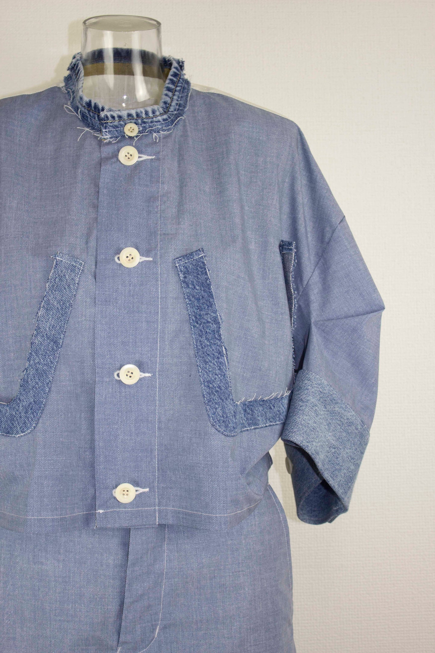 【completed style】 denim printed docking dress  / blue