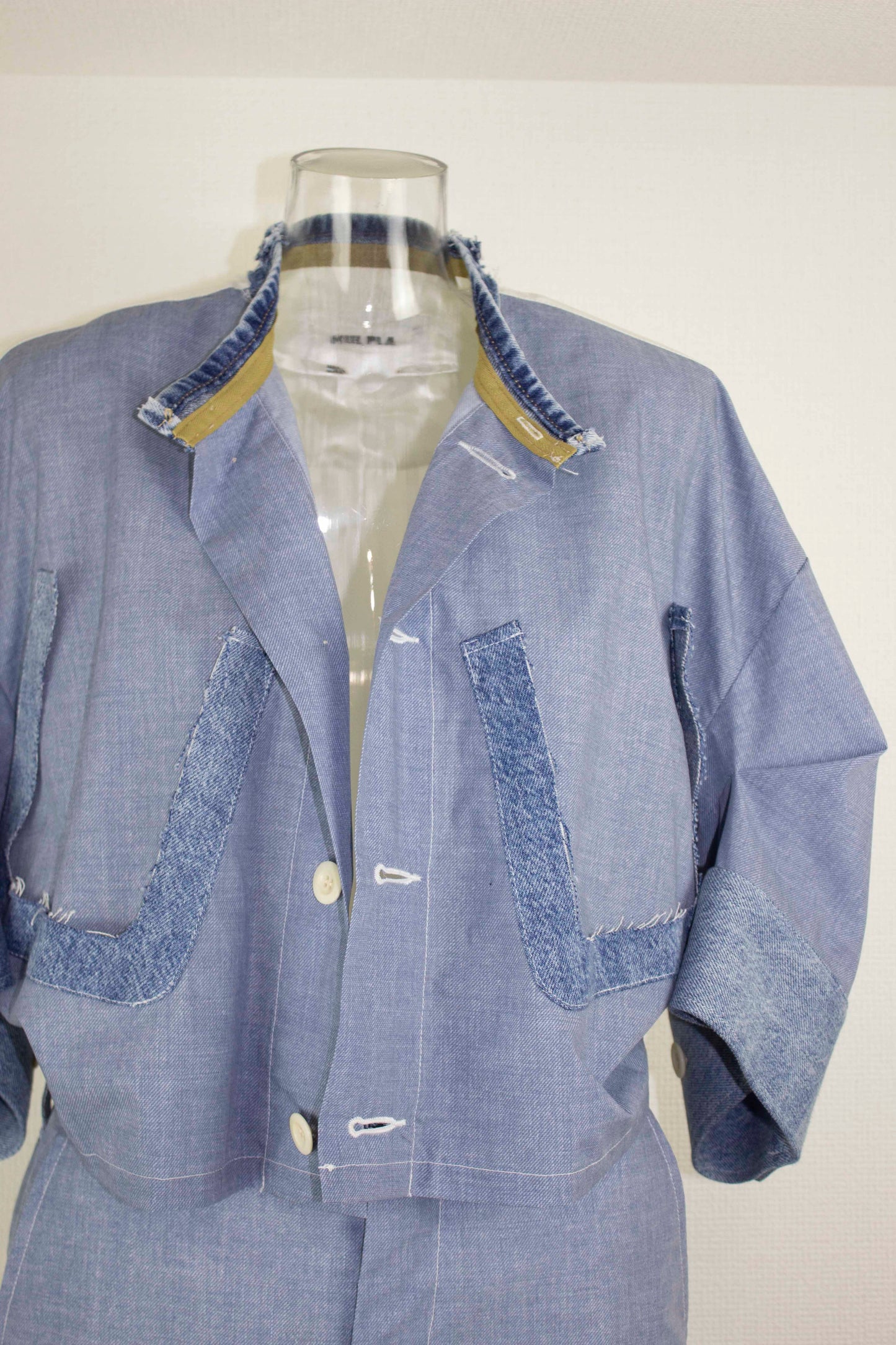 【completed style】 denim printed docking dress  / blue