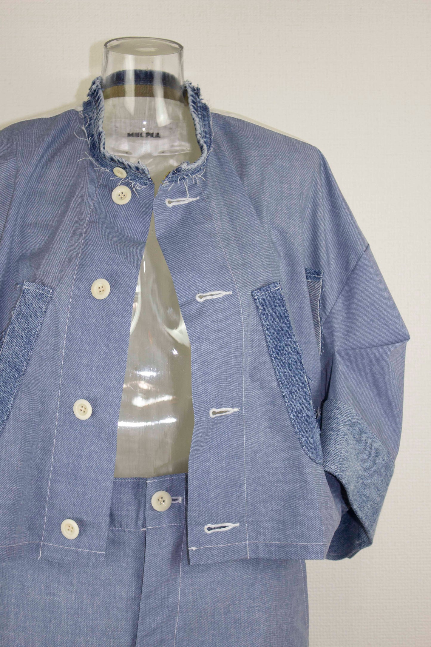 【completed style】 denim printed docking dress  / blue